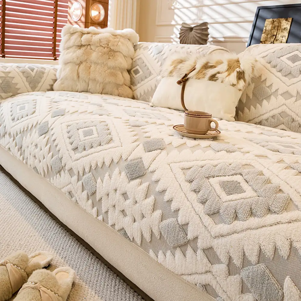 Modern Geometric Thick Plush Anti-Scratch Non-Slip Couch Cover - Image 11