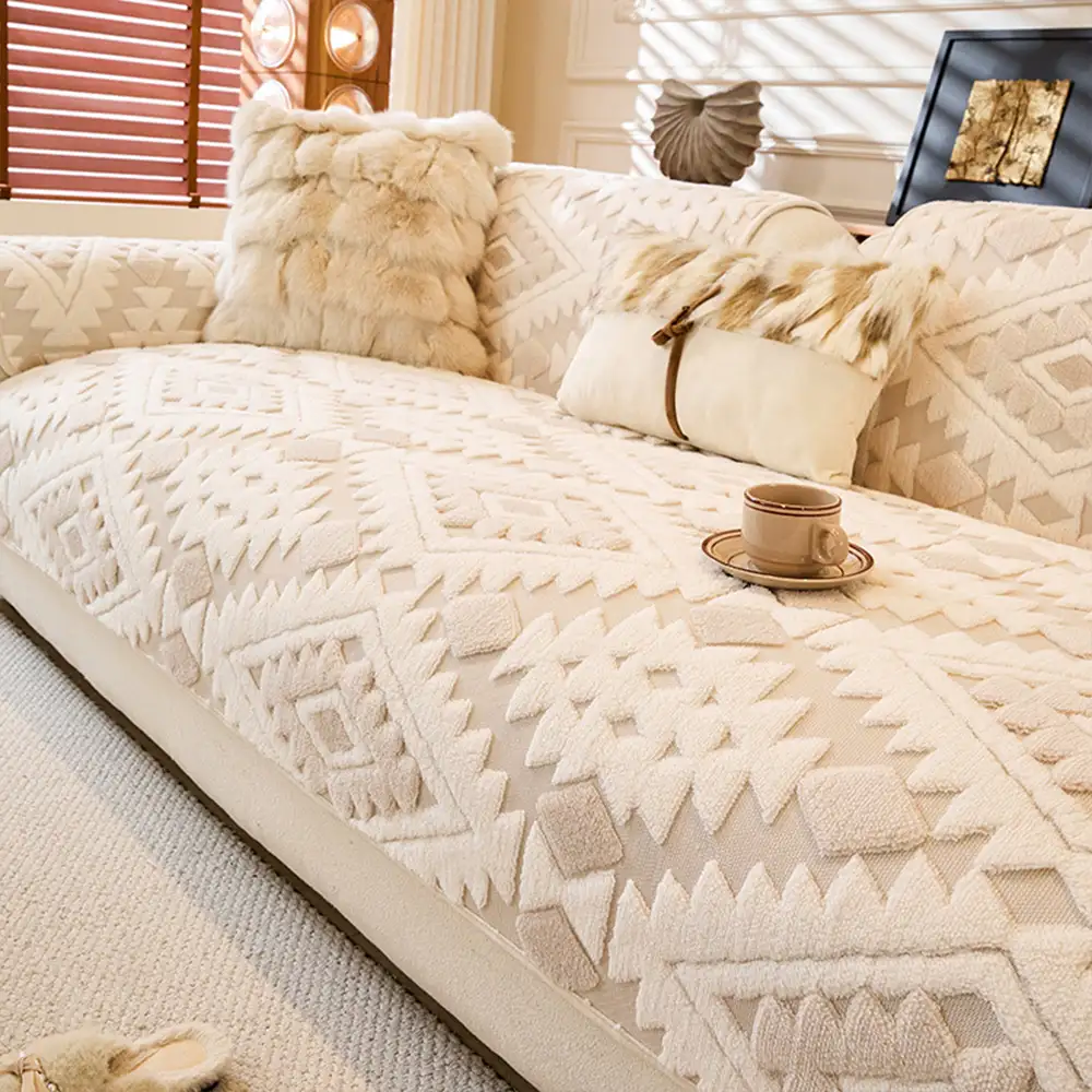 Modern Geometric Thick Plush Anti-Scratch Non-Slip Couch Cover - Image 12