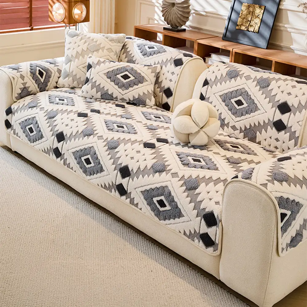 Modern Geometric Thick Plush Anti-Scratch Non-Slip Couch Cover - Image 13