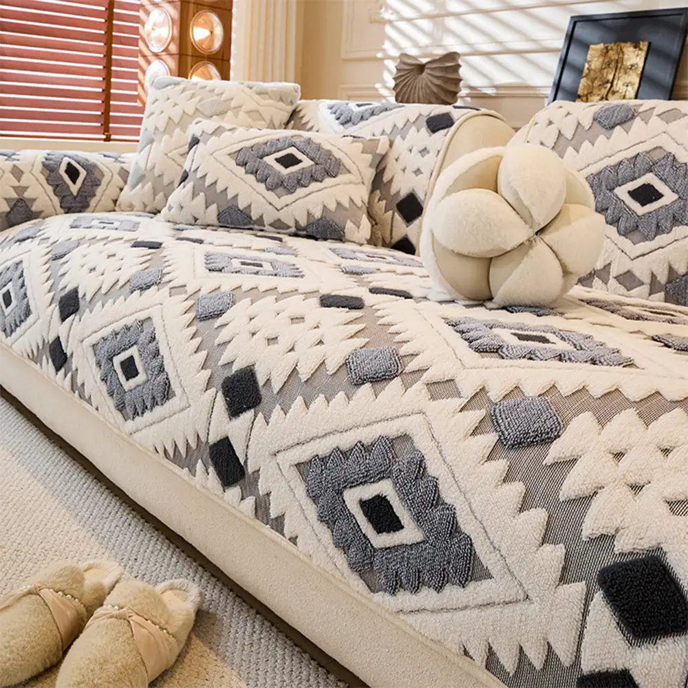 Modern Geometric Thick Plush Anti-Scratch Non-Slip Couch Cover - Image 14
