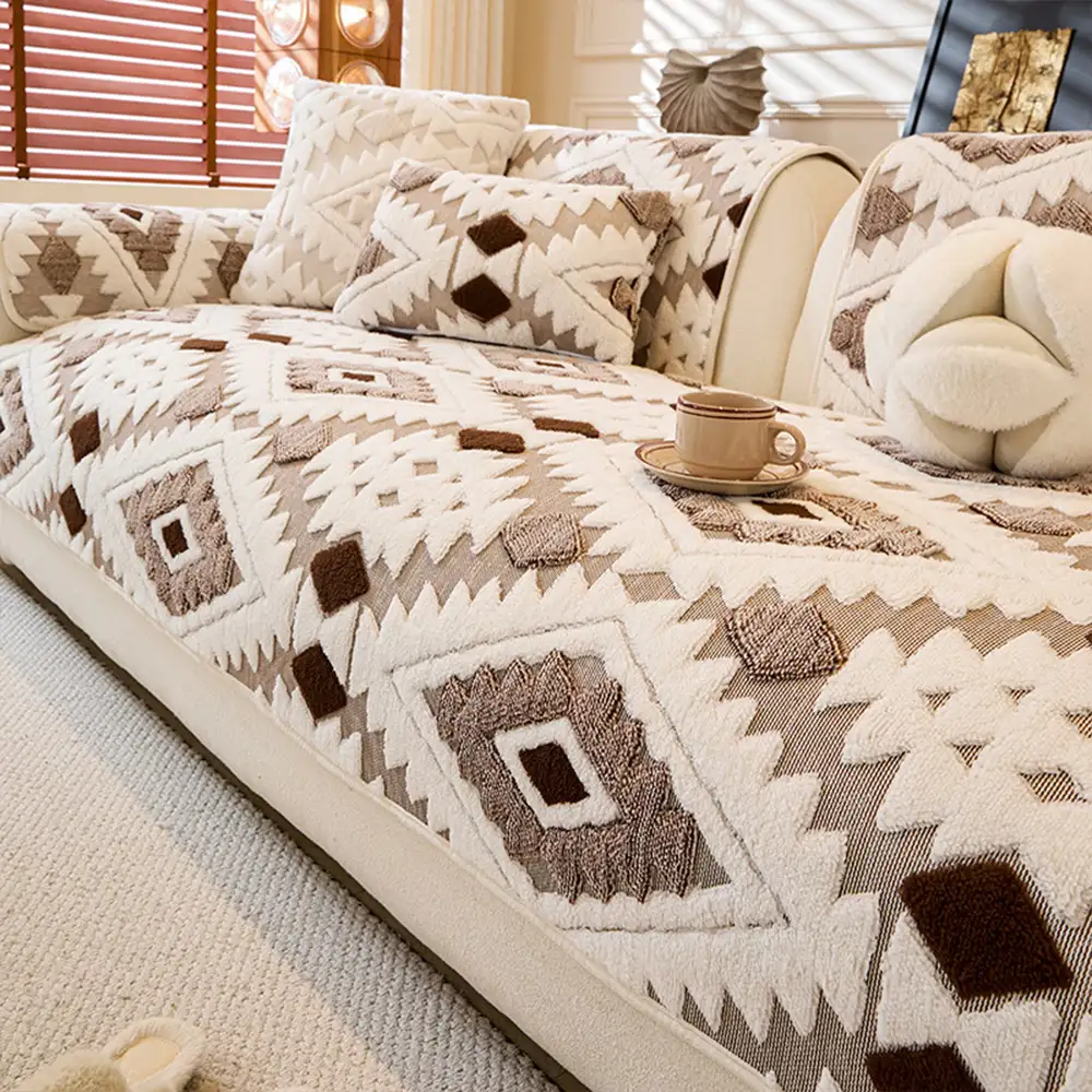 Modern Geometric Thick Plush Anti-Scratch Non-Slip Couch Cover - Image 3