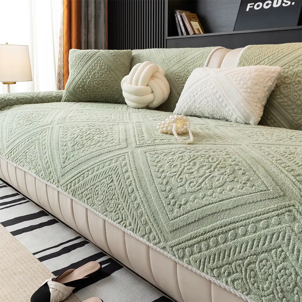 All Season Nordic Style Carved Plush Decorative Non-Slip Couch Cover - Image 11