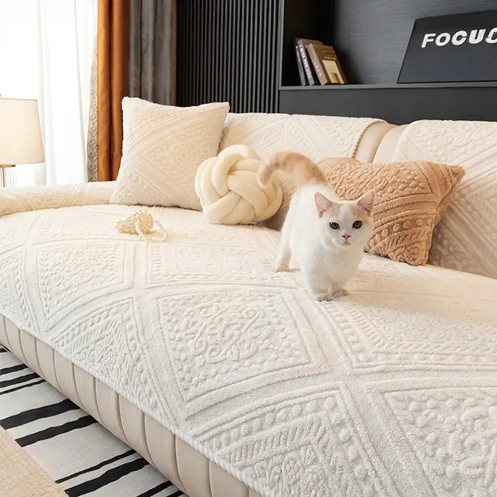 All Season Nordic Style Carved Plush Decorative Non-Slip Couch Cover - Image 6