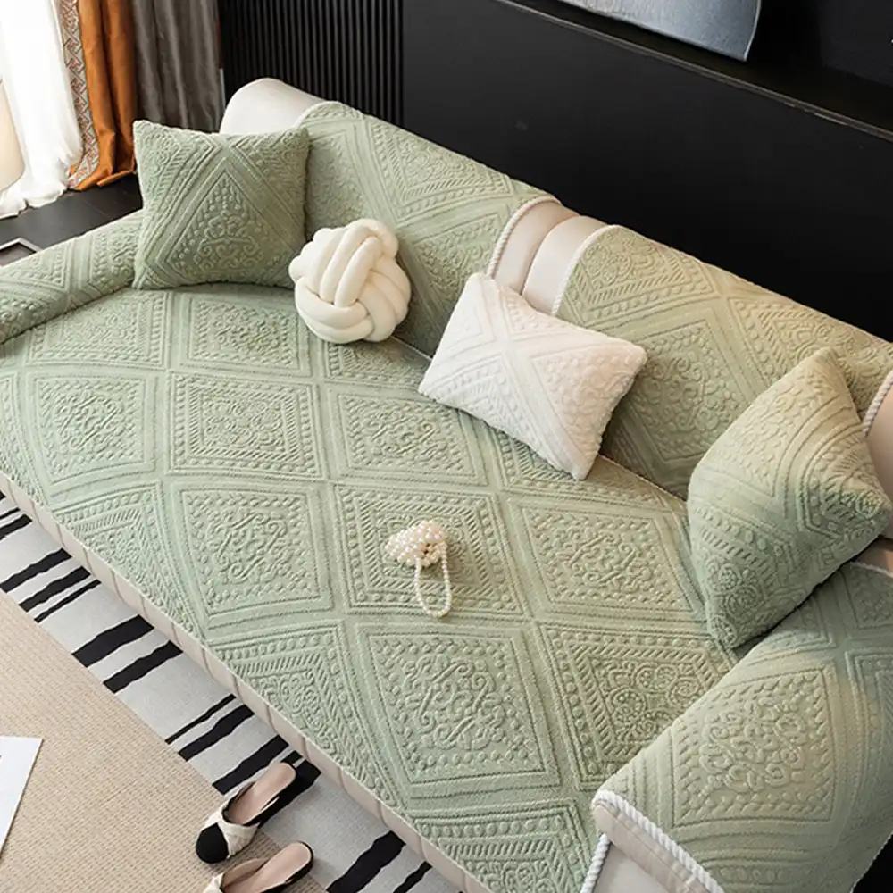 All Season Nordic Style Carved Plush Decorative Non-Slip Couch Cover - Image 7