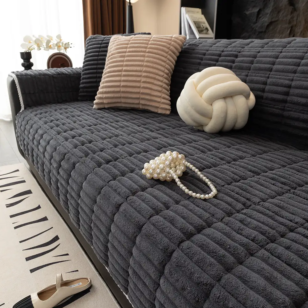 One-Piece Cozy Flannel Sofa Protection Non-Slip Couch Cover - Image 17