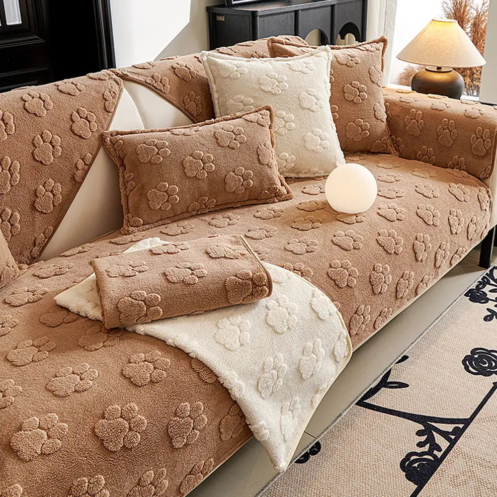 Paw Print Cute Plush Thick Sofa Decoration Non-slip Couch Cover - Image 5