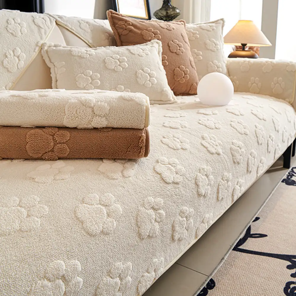Paw Print Cute Plush Thick Sofa Decoration Non-slip Couch Cover - Image 6