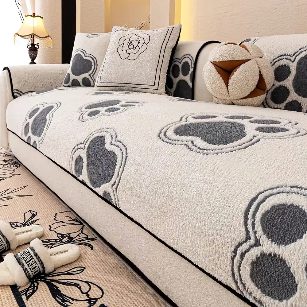 Paw Print Soft Polar Fleece Sofa Protector Non-slip Couch Cover - Image 4