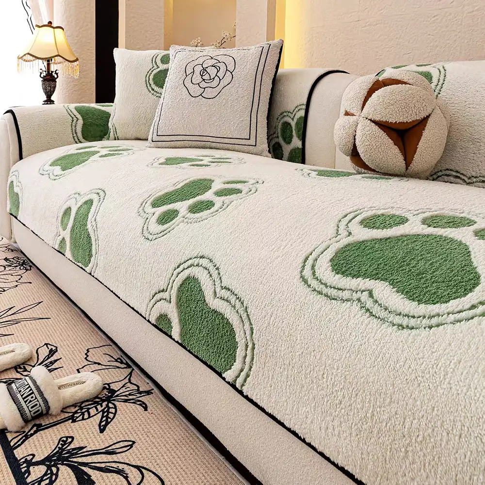 Paw Print Soft Polar Fleece Sofa Protector Non-slip Couch Cover - Image 5