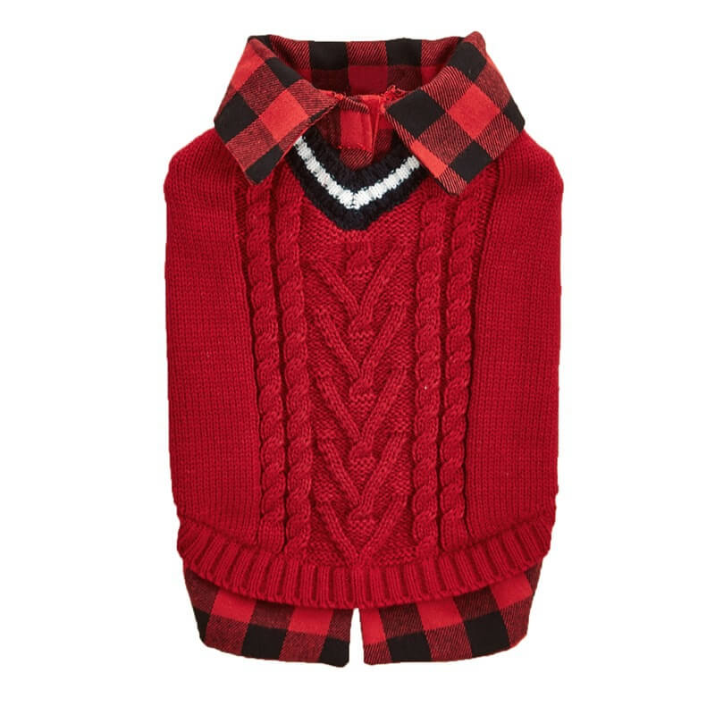 Perfect for Fall Winter Plaid Collar Cable Knit Dog Jumper Vest - Image 11