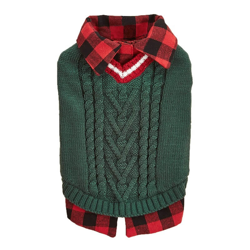 Perfect for Fall Winter Plaid Collar Cable Knit Dog Jumper Vest - Image 13