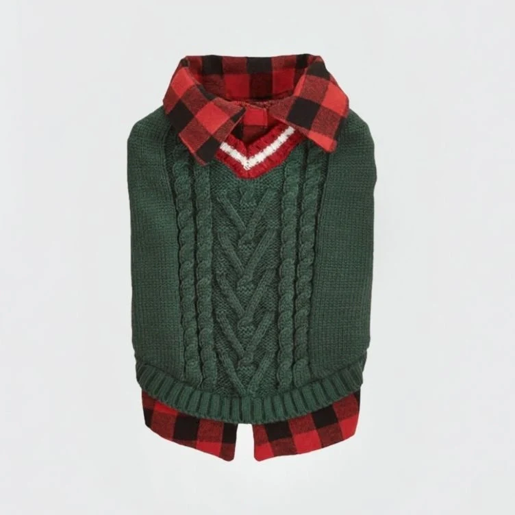 Perfect for Fall Winter Plaid Collar Cable Knit Dog Jumper Vest - Image 16