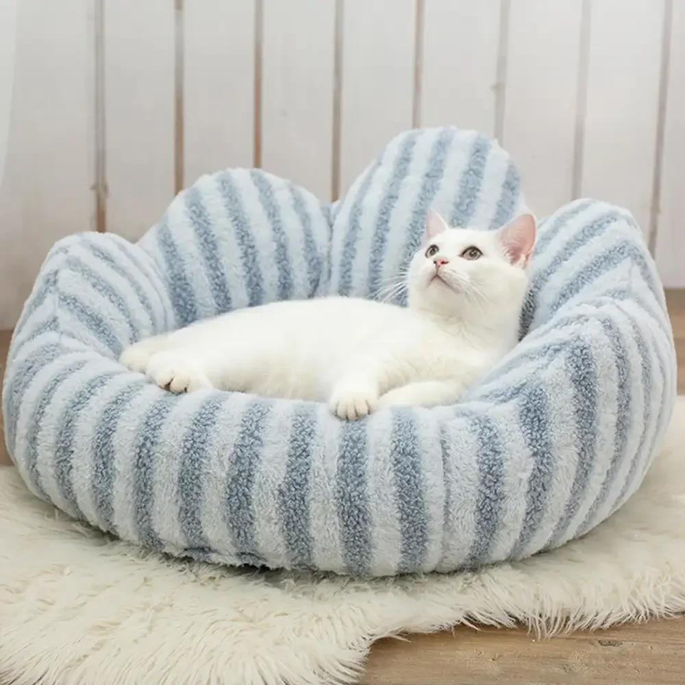 Petal-Shaped Striped Plush Pet Sofa Bed - Image 8