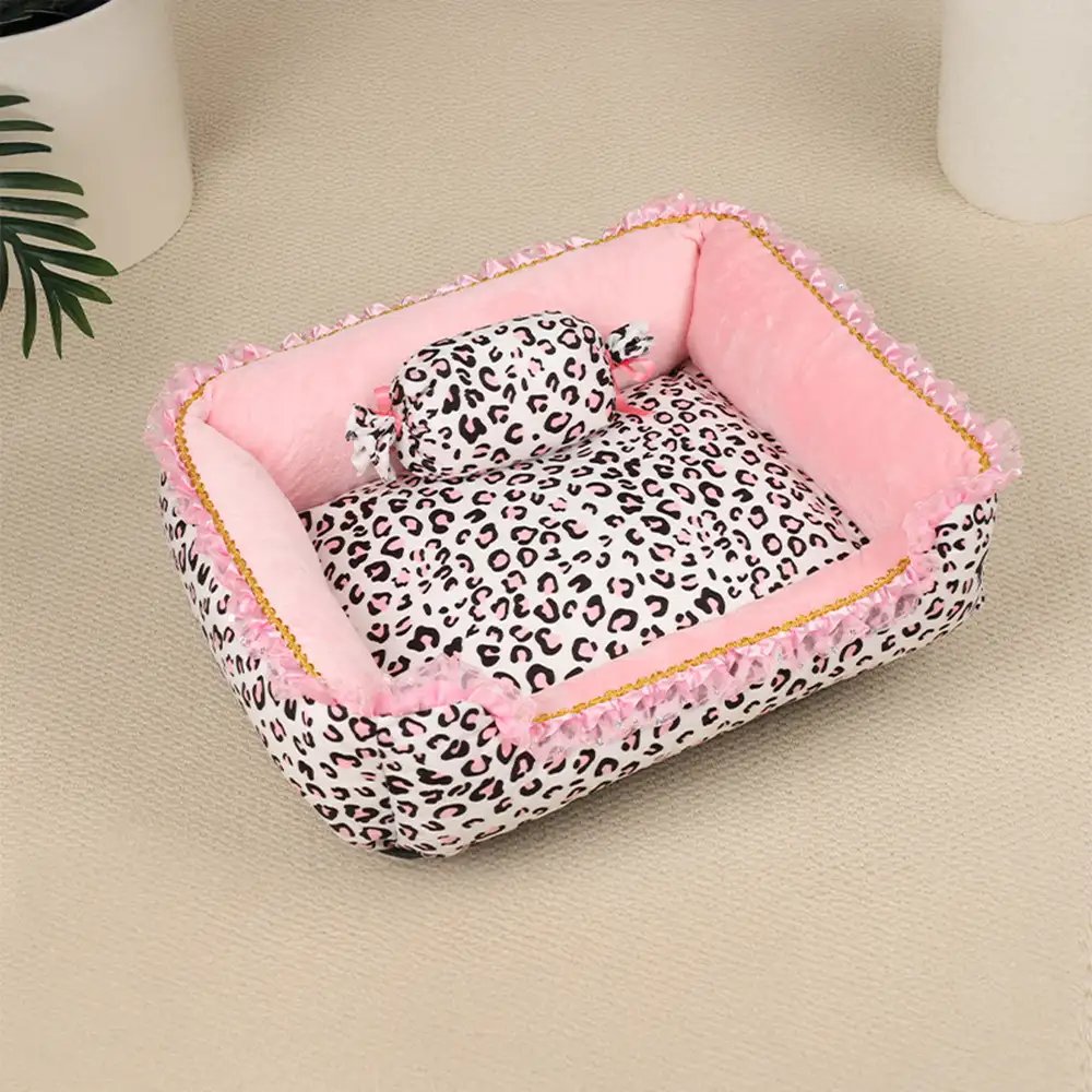 Pink Leopard Print Removable And Washable All-Season Princess Pet Bed - Image 10