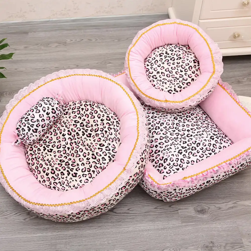 Pink Leopard Print Removable And Washable All-Season Princess Pet Bed - Image 9