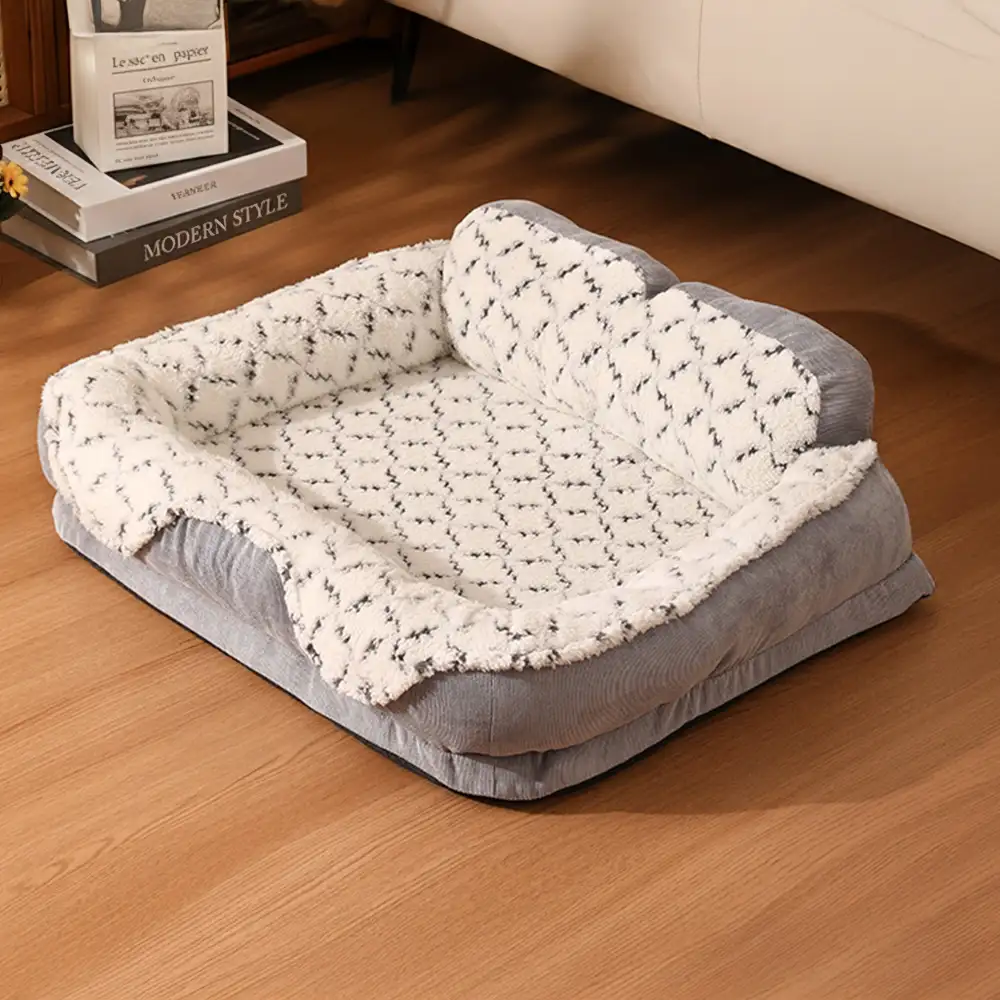 Plush Contrast Jacquard Neck Support Fashion Pet Bed - Image 6