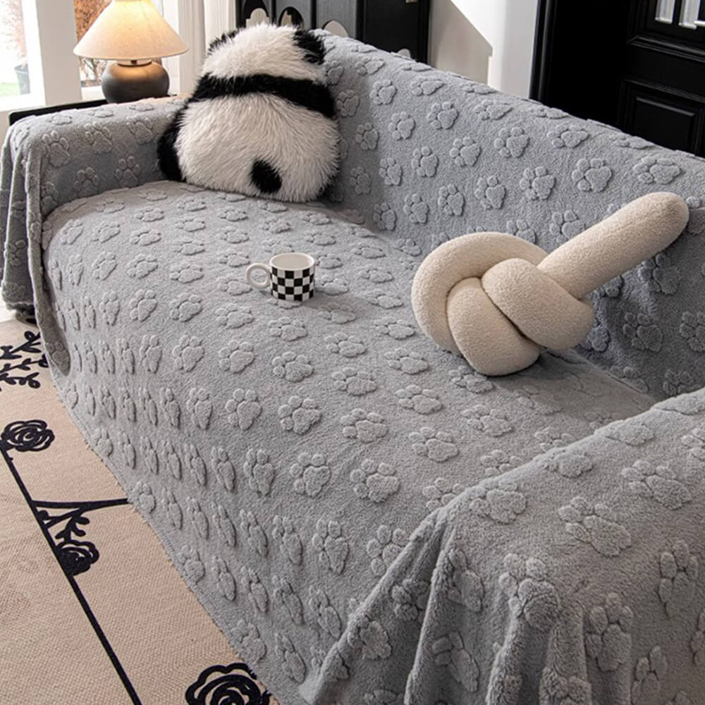 Plush Paw-Patterned Soft Sofa Protector Throw Couch Cover - Image 10