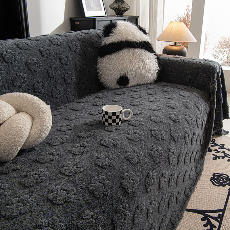 Plush Paw-Patterned Soft Sofa Protector Throw Couch Cover - Image 2