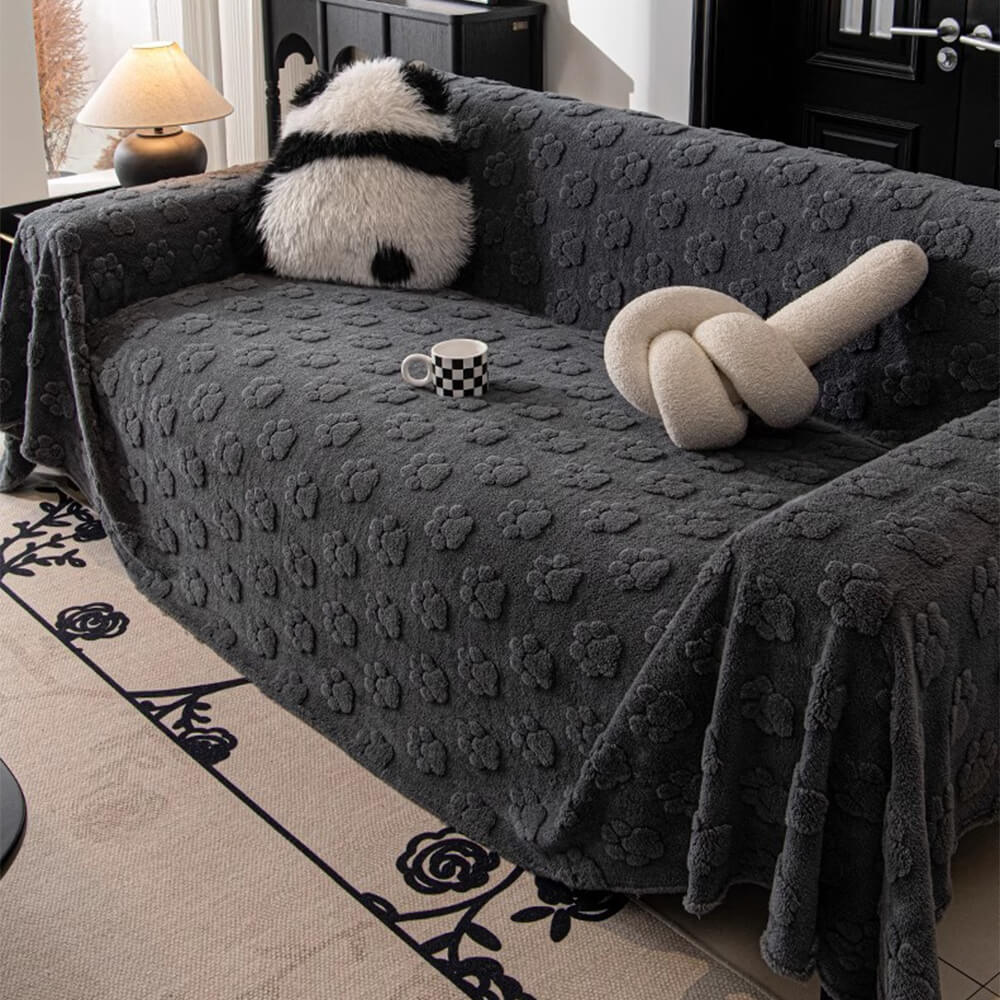Plush Paw-Patterned Soft Sofa Protector Throw Couch Cover - Image 7