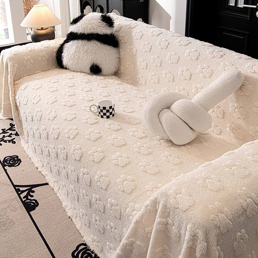 Plush Paw-Patterned Soft Sofa Protector Throw Couch Cover - Image 8