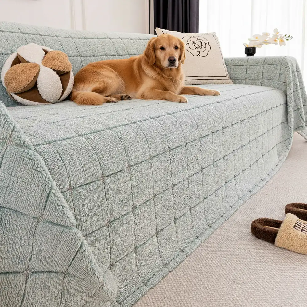 Plush Quilted Classic Checkered Comfortable Thickened Couch Cover - Image 3