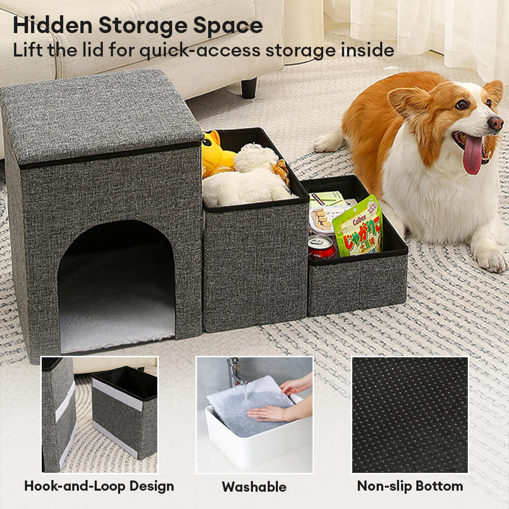 Portable Multi-Functional Foldable Dog Stairs with Storage and Condo - Image 3