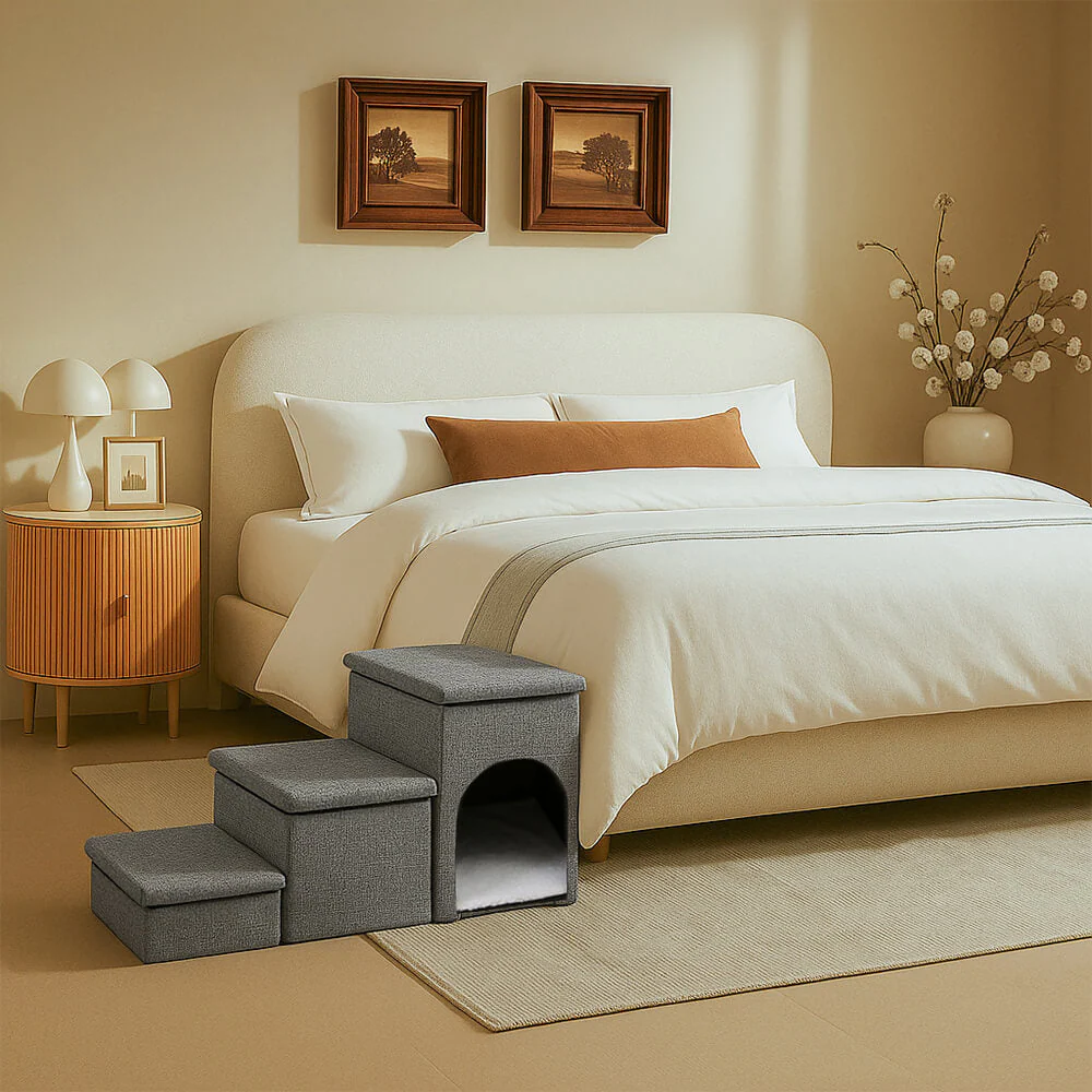 Portable Multi-Functional Foldable Dog Stairs with Storage and Condo - Image 8