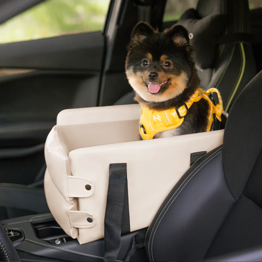 Portable Travel Faux Leather Waterproof Center Console Pet Car Seat - Image 9