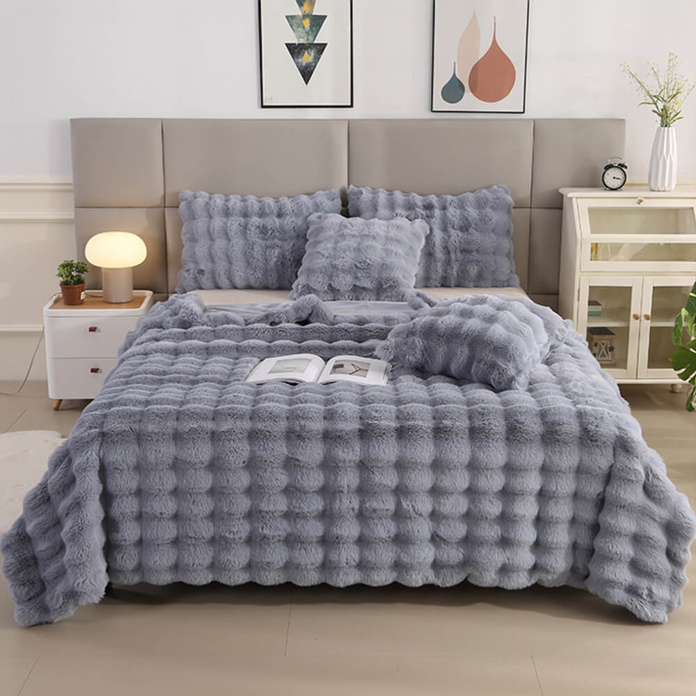 Premium Bubble Double Layer Thickened Faux Rabbit Fur Blanket - Image 15