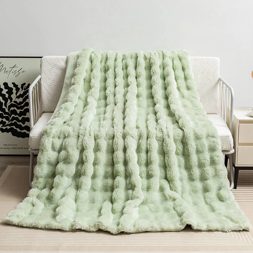 Premium Bubble Double Layer Thickened Faux Rabbit Fur Blanket - Image 19