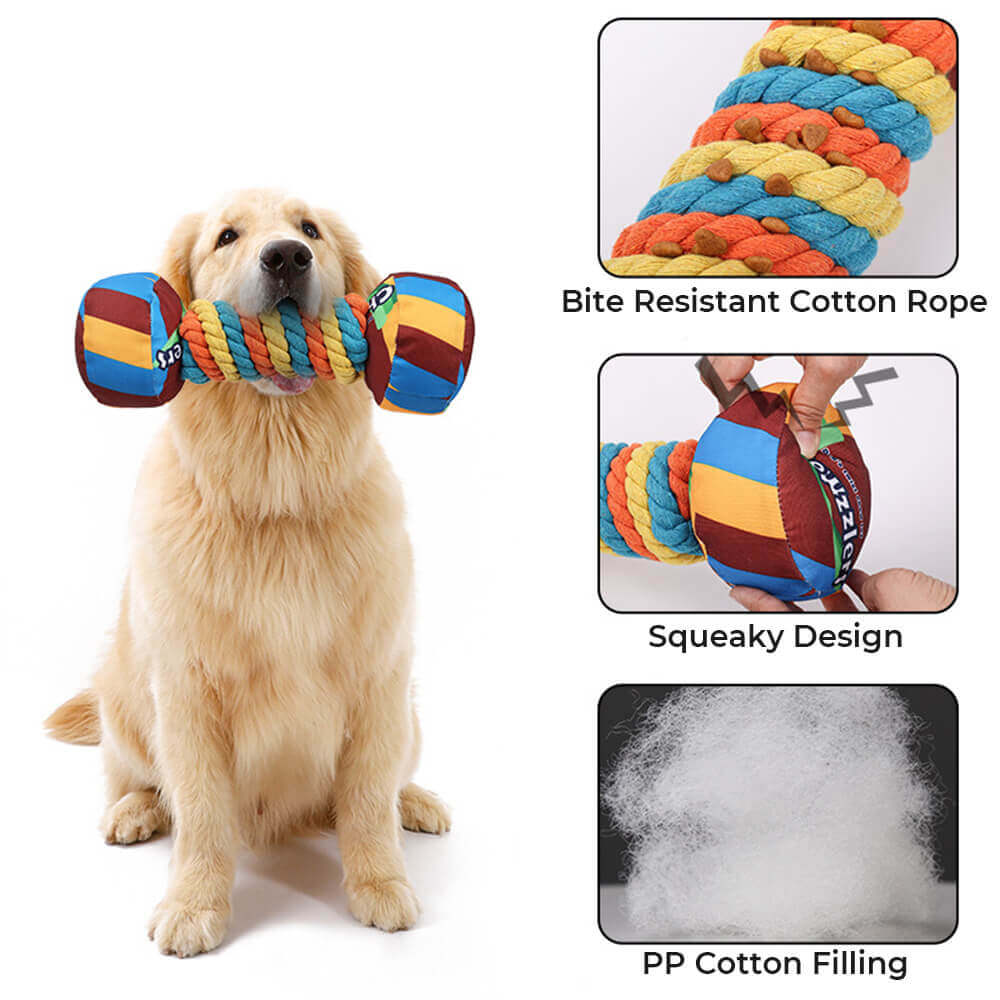 Rainbow Dumbbell Interactive Squeaky Durable Rope Dog Toy - Image 4