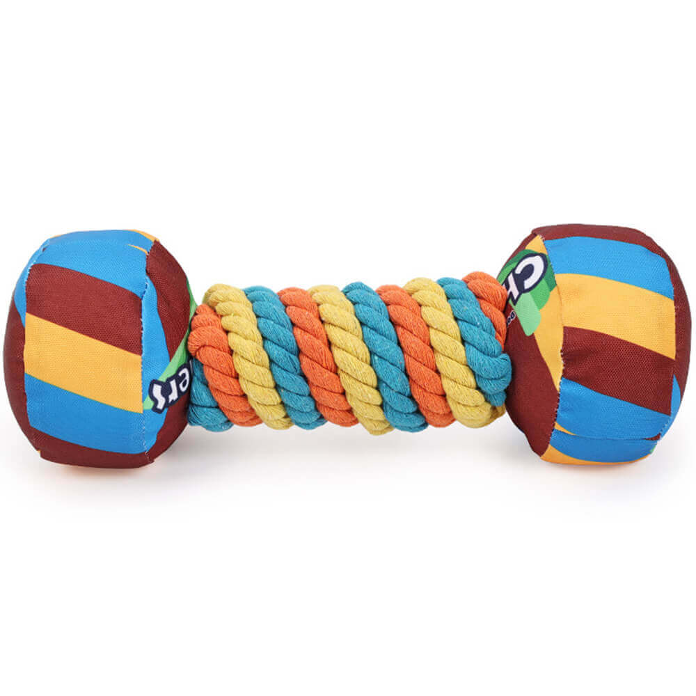Rainbow Dumbbell Interactive Squeaky Durable Rope Dog Toy - Image 6