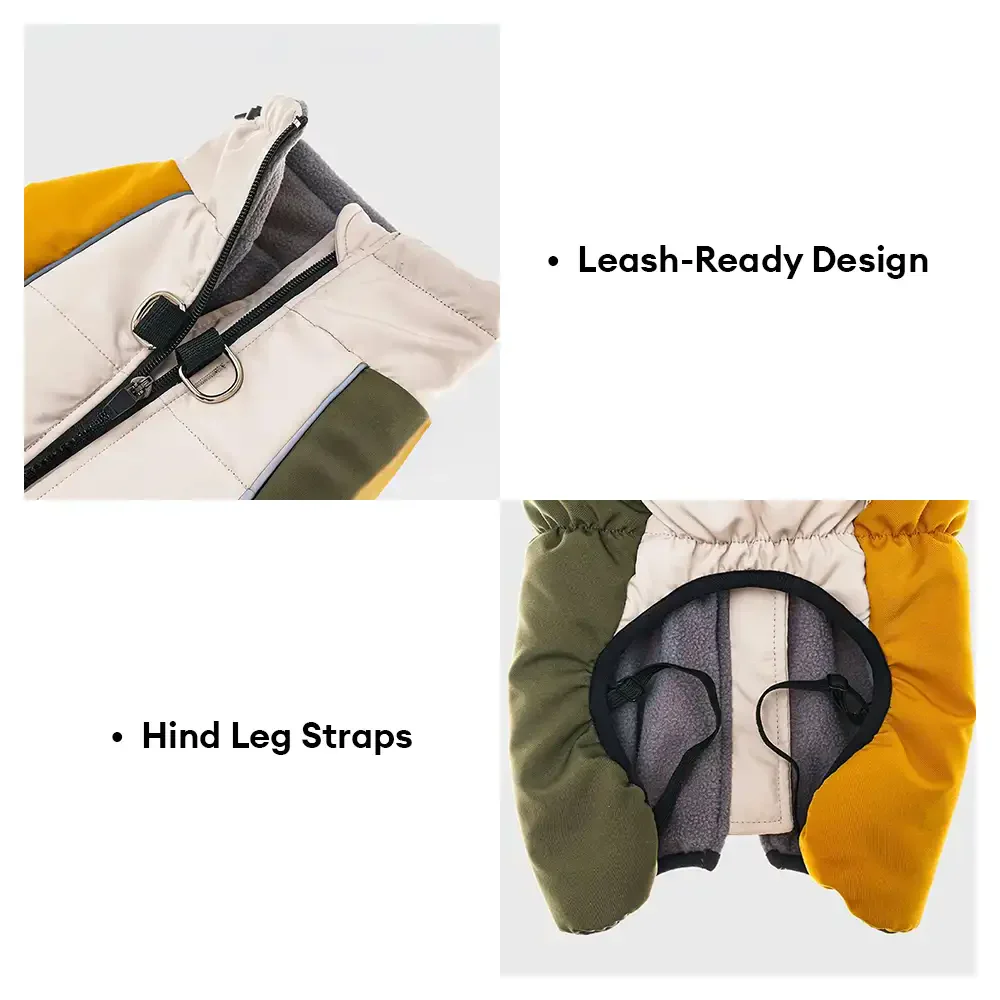 Retro Color-Block Fleece-Lined Warm Dog Coat with Leash Buckle - Image 6