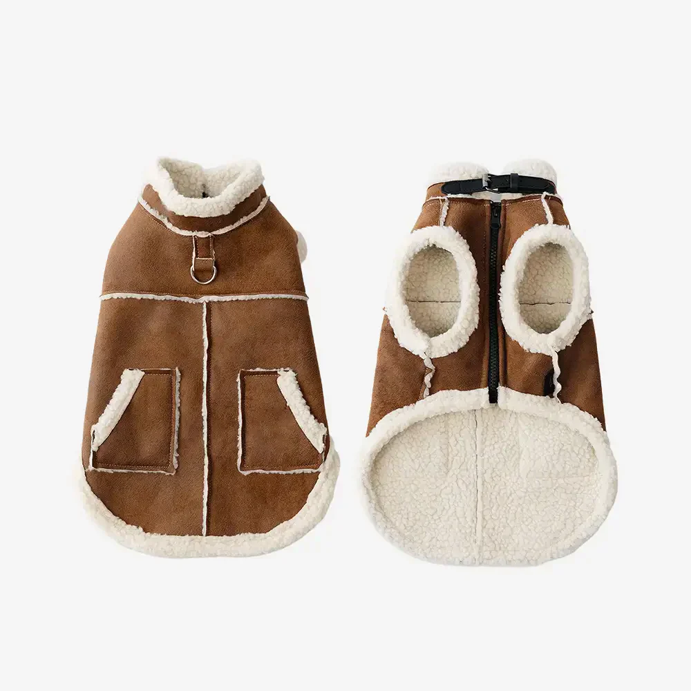 Retro Suede Dog Vest - Warm Fleece Lined Winter Jacket - Image 10