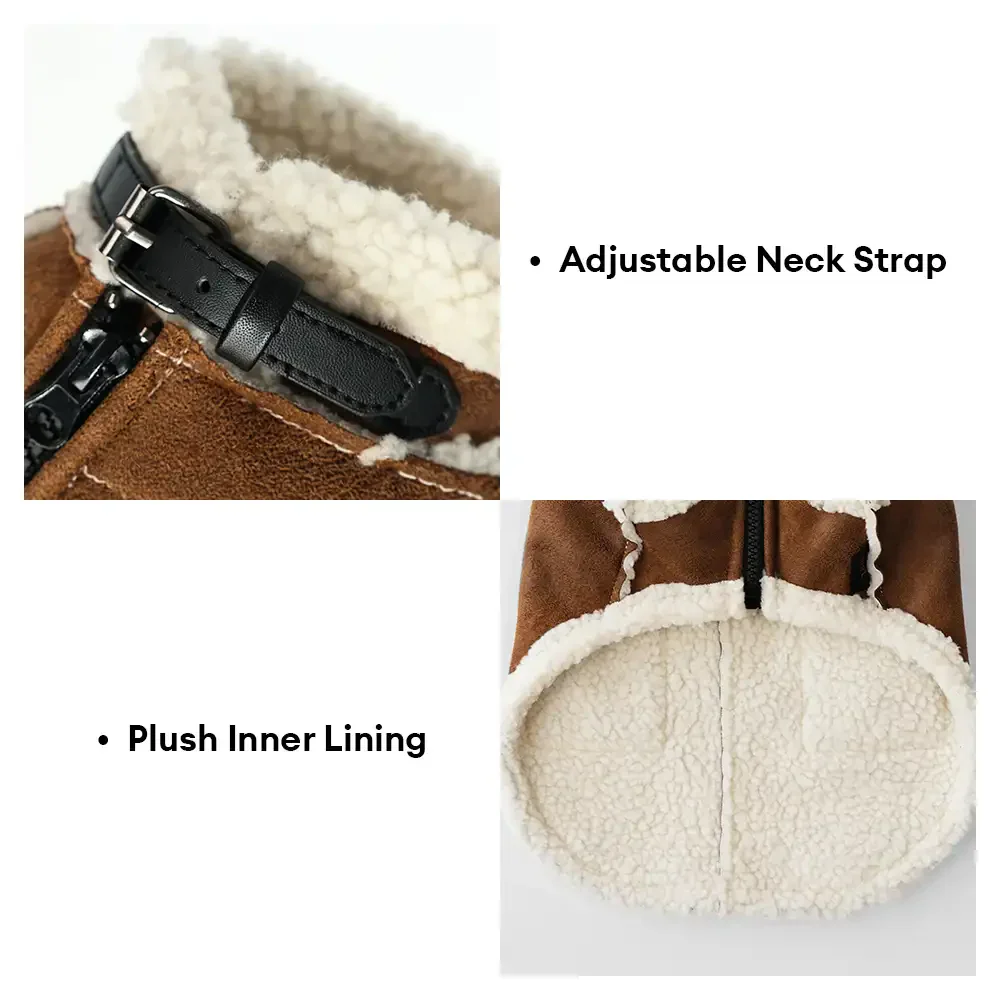 Retro Suede Dog Vest - Warm Fleece Lined Winter Jacket - Image 4
