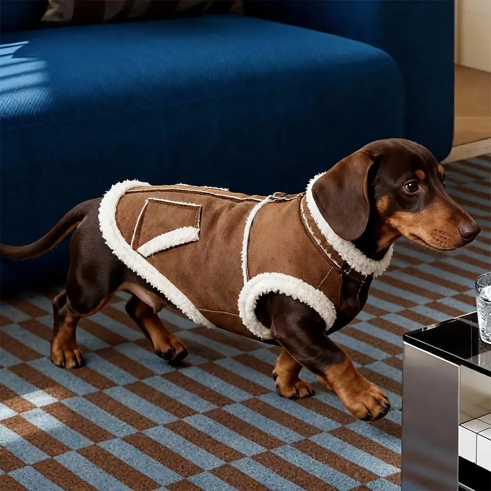 Retro Suede Dog Vest - Warm Fleece Lined Winter Jacket - Image 5