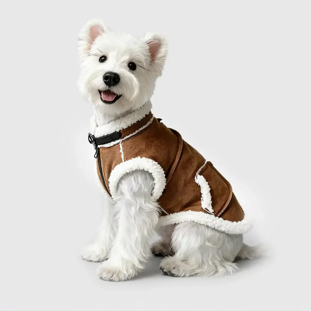 Retro Suede Dog Vest - Warm Fleece Lined Winter Jacket - Image 6