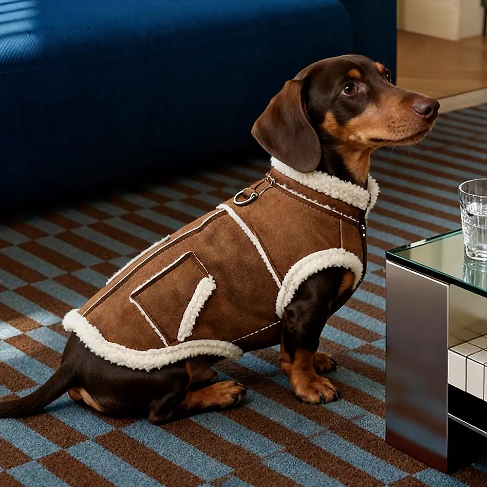 Retro Suede Dog Vest - Warm Fleece Lined Winter Jacket - Image 7