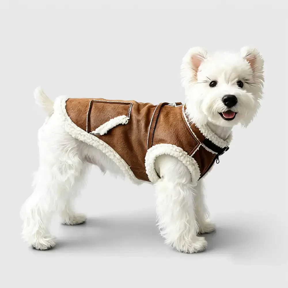Retro Suede Dog Vest - Warm Fleece Lined Winter Jacket - Image 8
