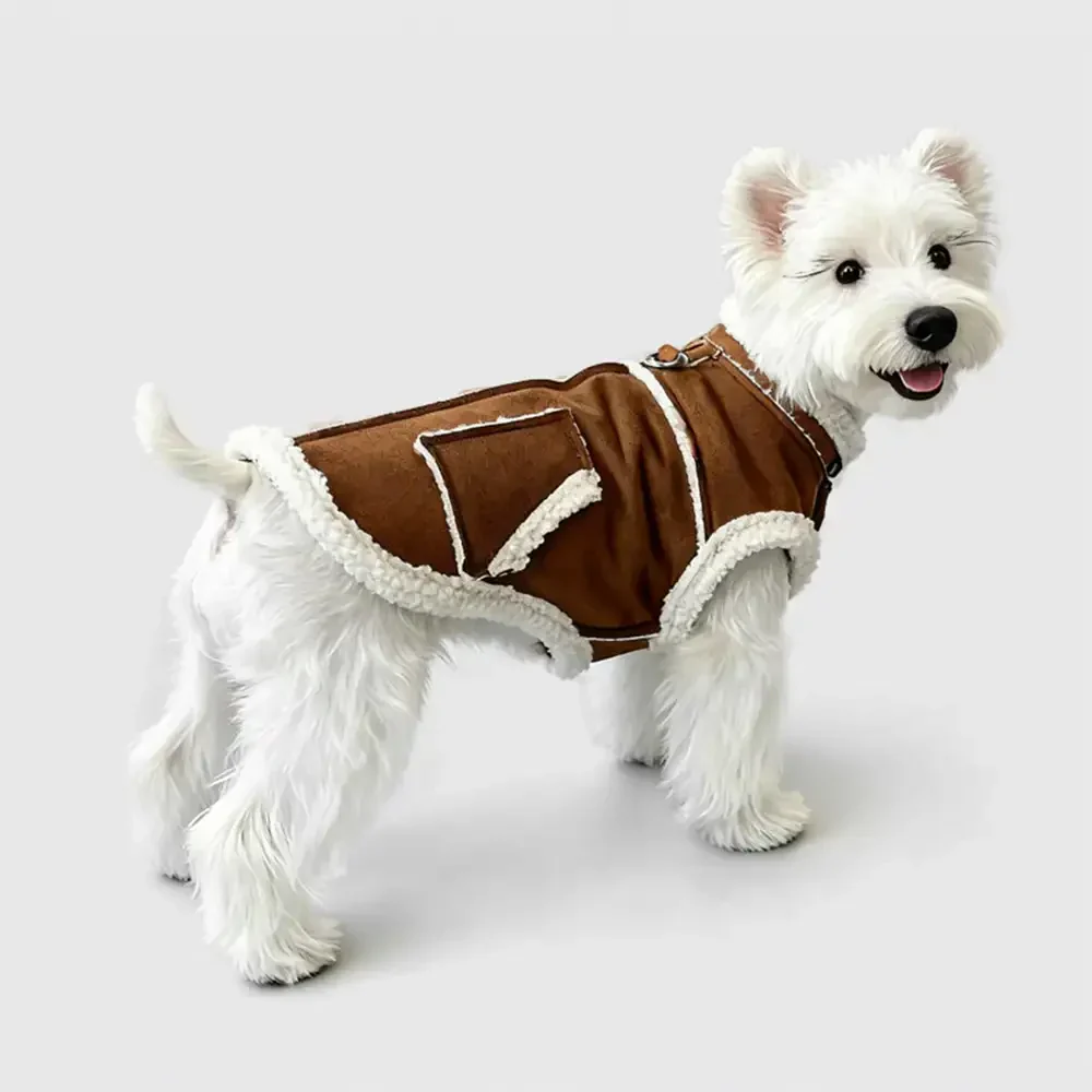 Retro Suede Dog Vest - Warm Fleece Lined Winter Jacket - Image 9