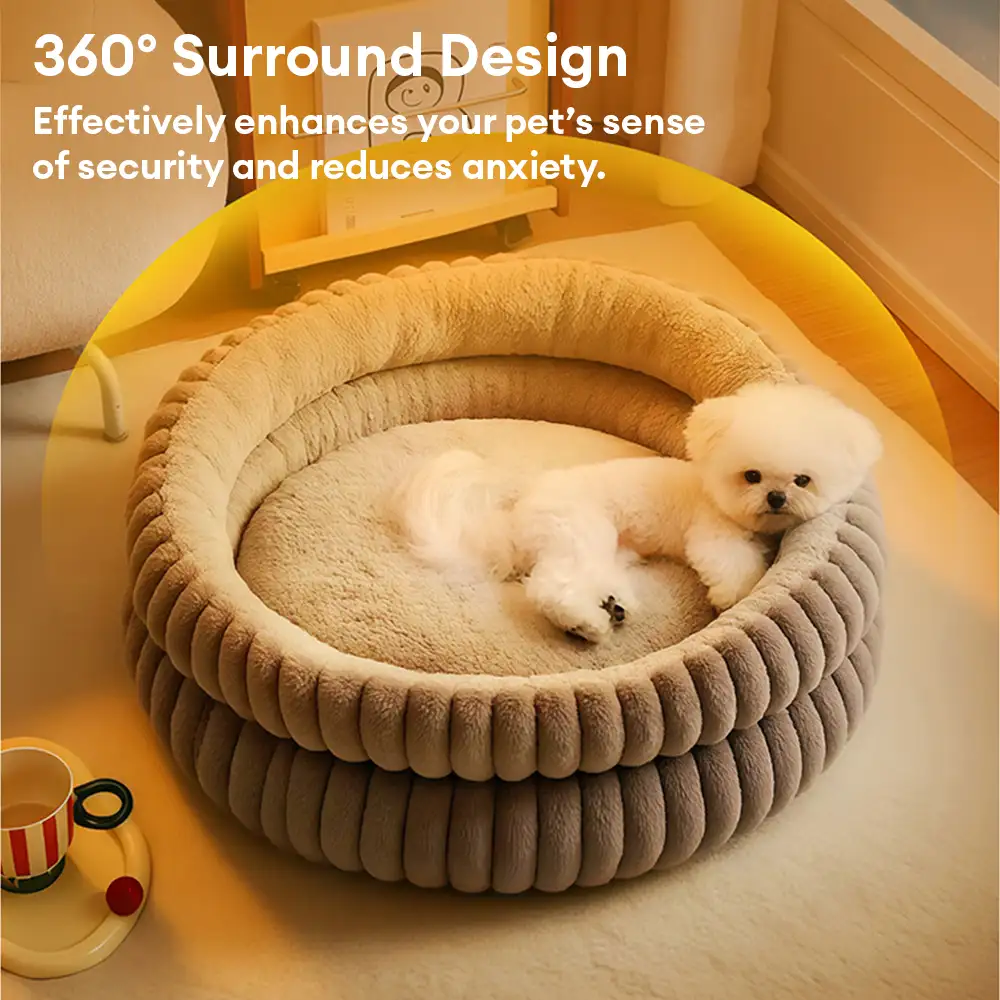 Round Plush Comfort Dog Bed With Raised Sides - Cuddling Bed - Image 5