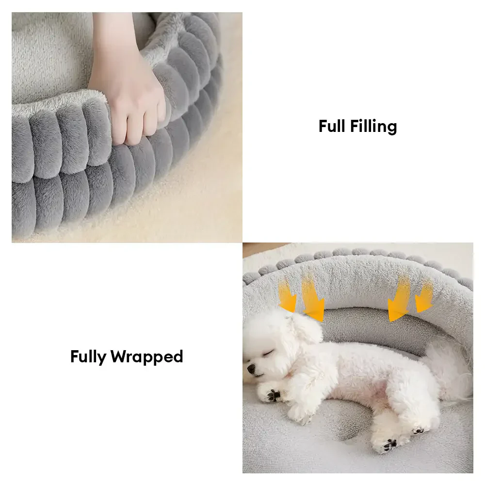 Round Plush Comfort Dog Bed With Raised Sides - Cuddling Bed - Image 6