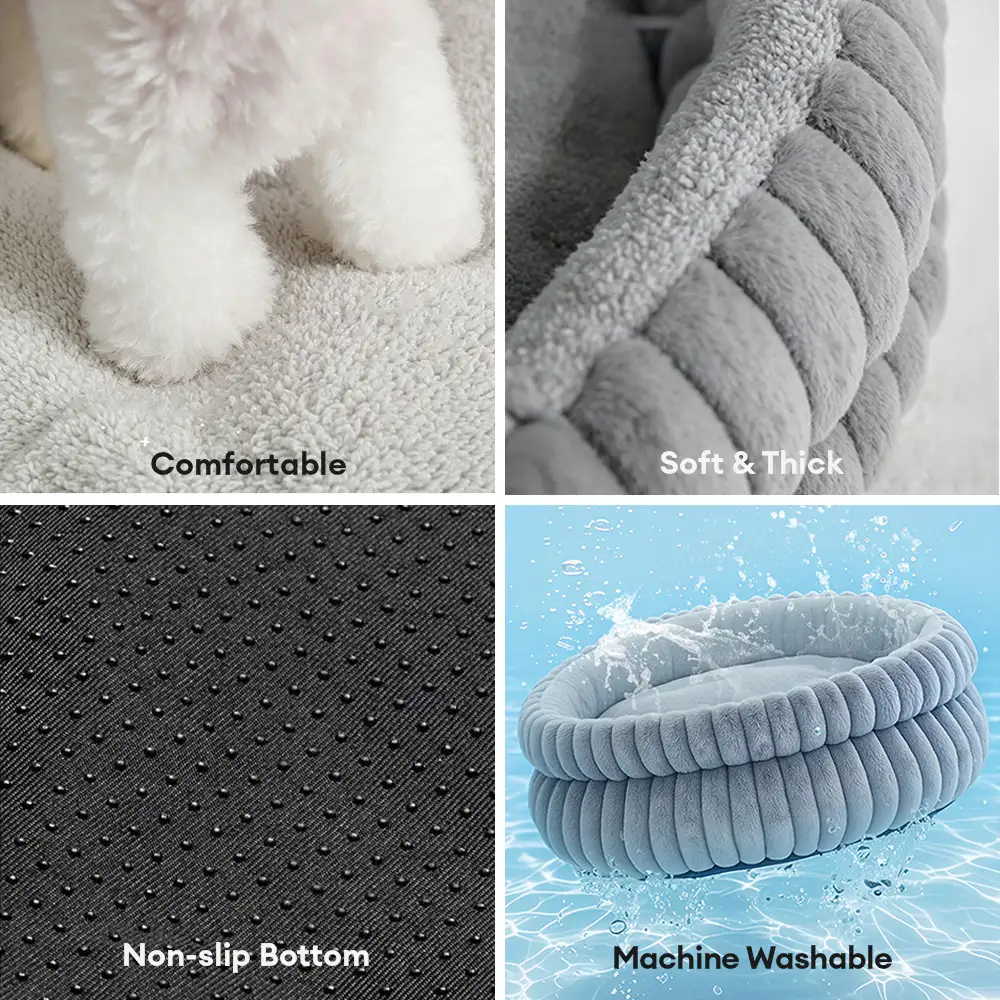 Round Plush Comfort Dog Bed With Raised Sides - Cuddling Bed - Image 8