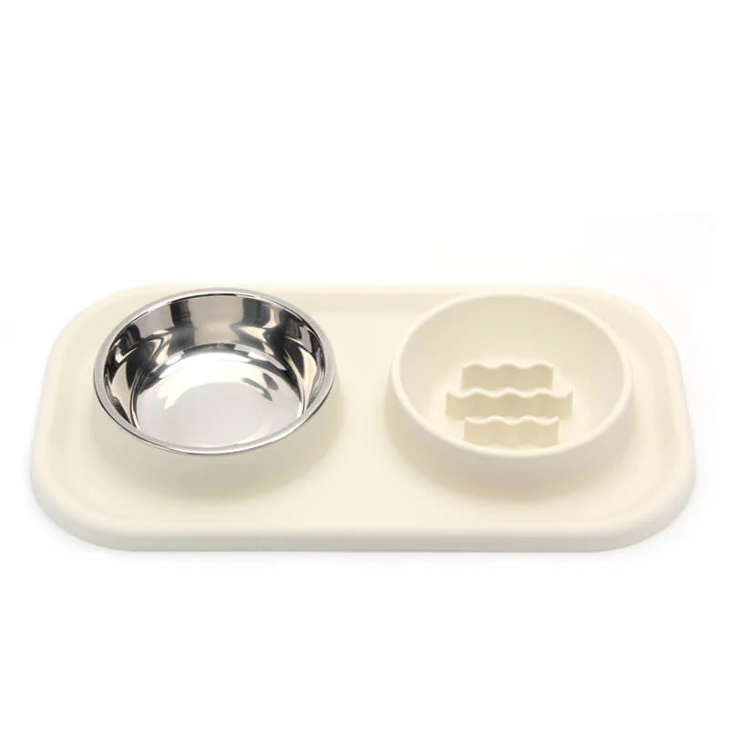 Silicone Dual Bowl Slow Feeder Pet Bowl - Image 3