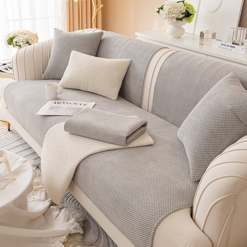 Simple Solid Colour Plush Furniture Protector Couch Cover - Image 5