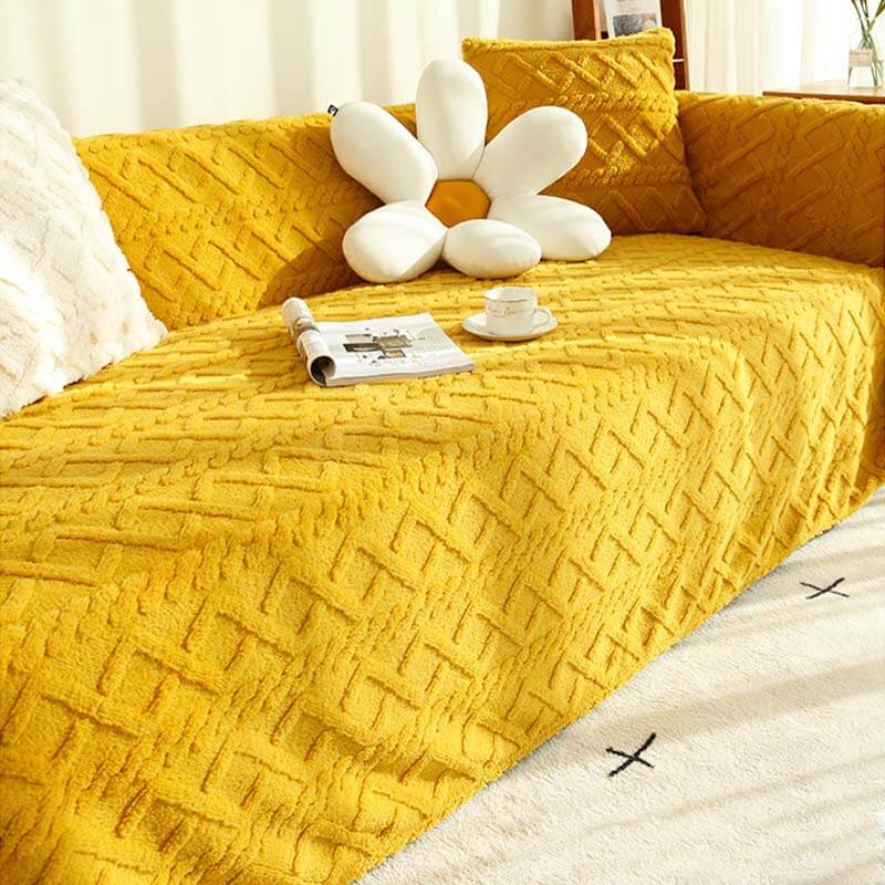 Solid Colour Fleece Furniture Protector Couch Cover - Image 5