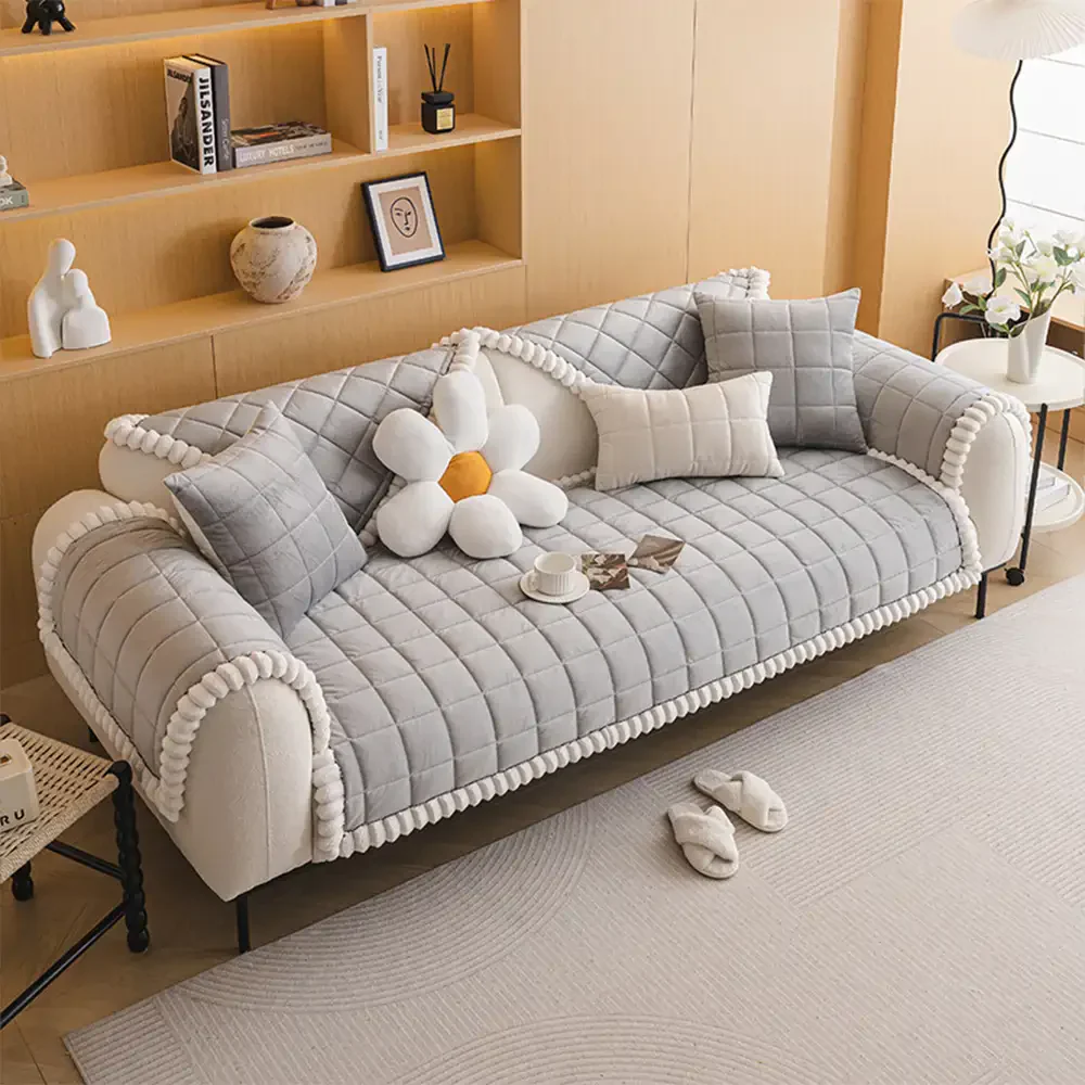 Square Short Plush Simple Sofa Protection Non-Slip Couch Cover - Image 12