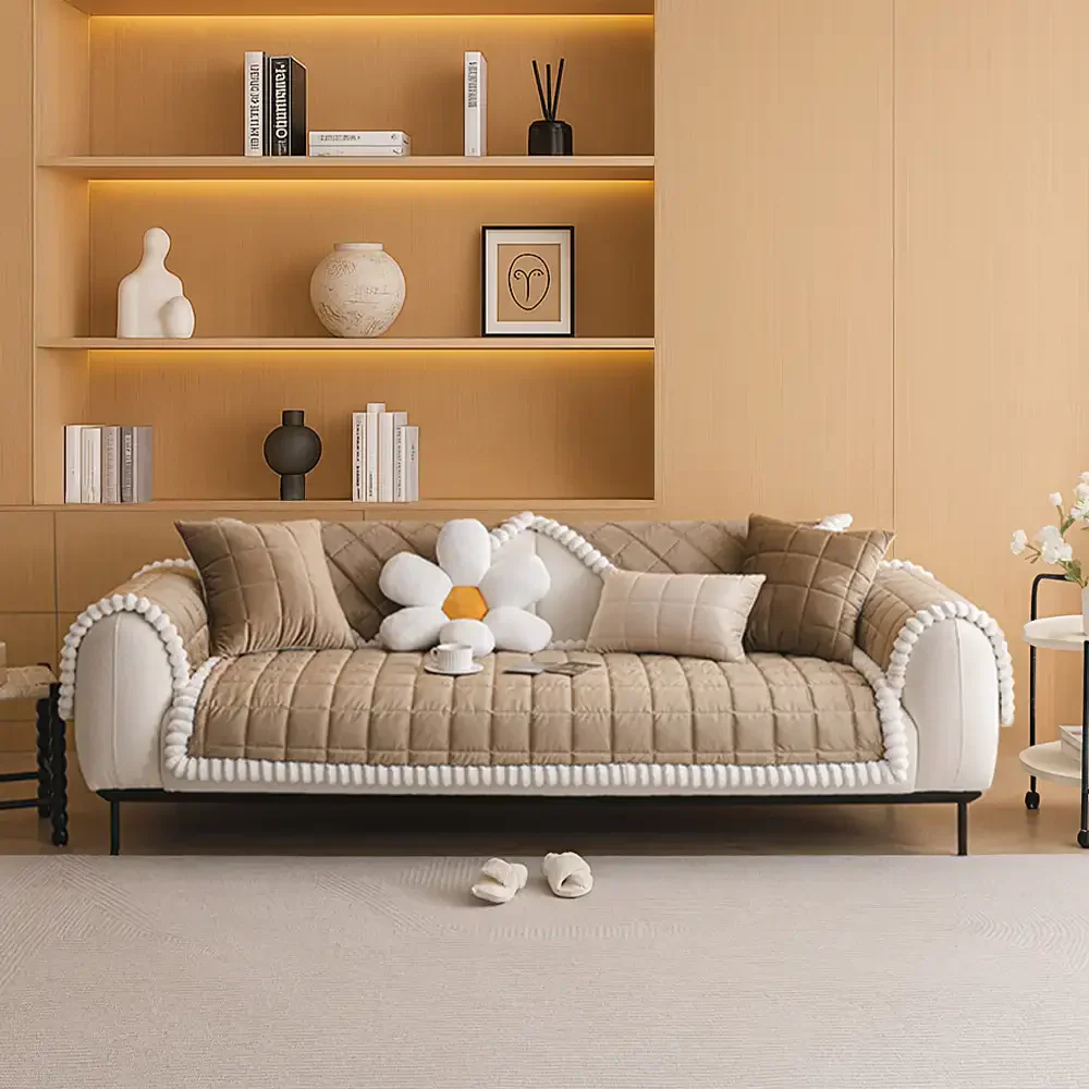 Square Short Plush Simple Sofa Protection Non-Slip Couch Cover - Image 14