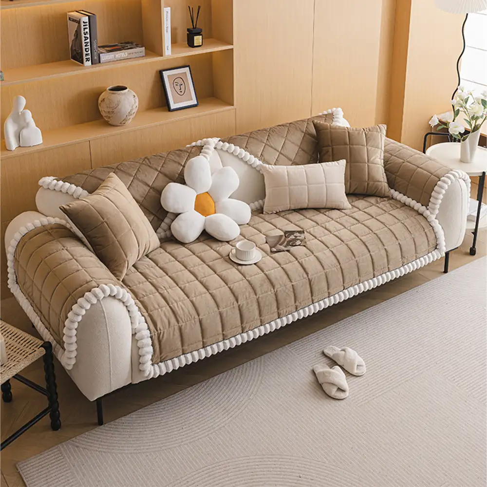 Square Short Plush Simple Sofa Protection Non-Slip Couch Cover - Image 5