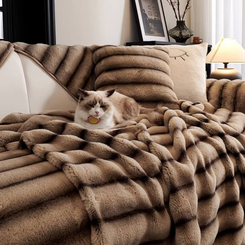 Striped Faux Rabbit Fur Sofa Protector Durable And Stain-Resistant Couch Cover - Image 3